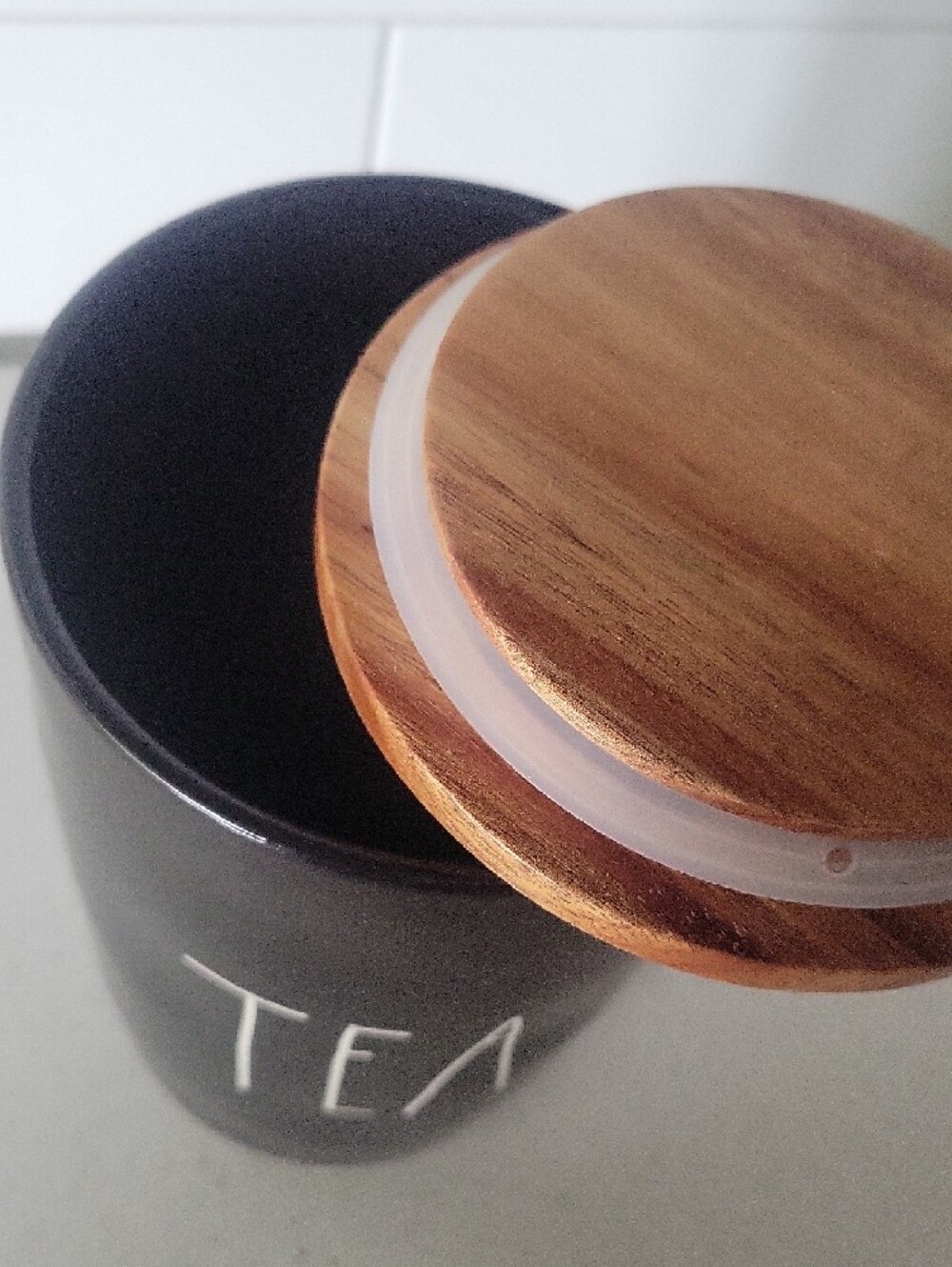 Rae Dunn Matte Black Tea Canister with Wood Lid - Picture 3 of 3